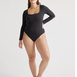 Quince Second Skin Square Neck Long Sleeve Bodysuit Black small